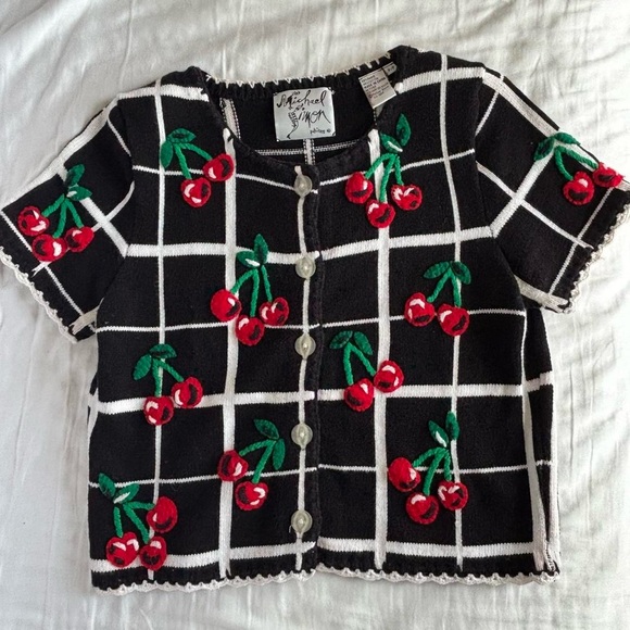 Michael Simon Tops - Michael Simon Black and White Button Down Shirt with Cherry Embroidery